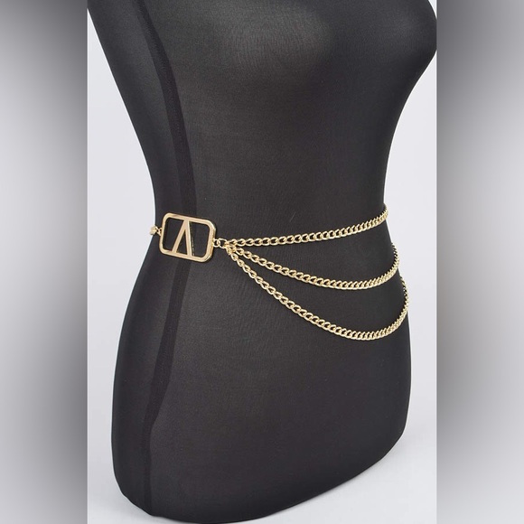 Plus Size Metallic Silver & Gold Metal Chain Adjustable Statement Belt - Picture 6 of 8